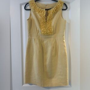 Taylor Yellow Linen Dress with Ruffle Trim